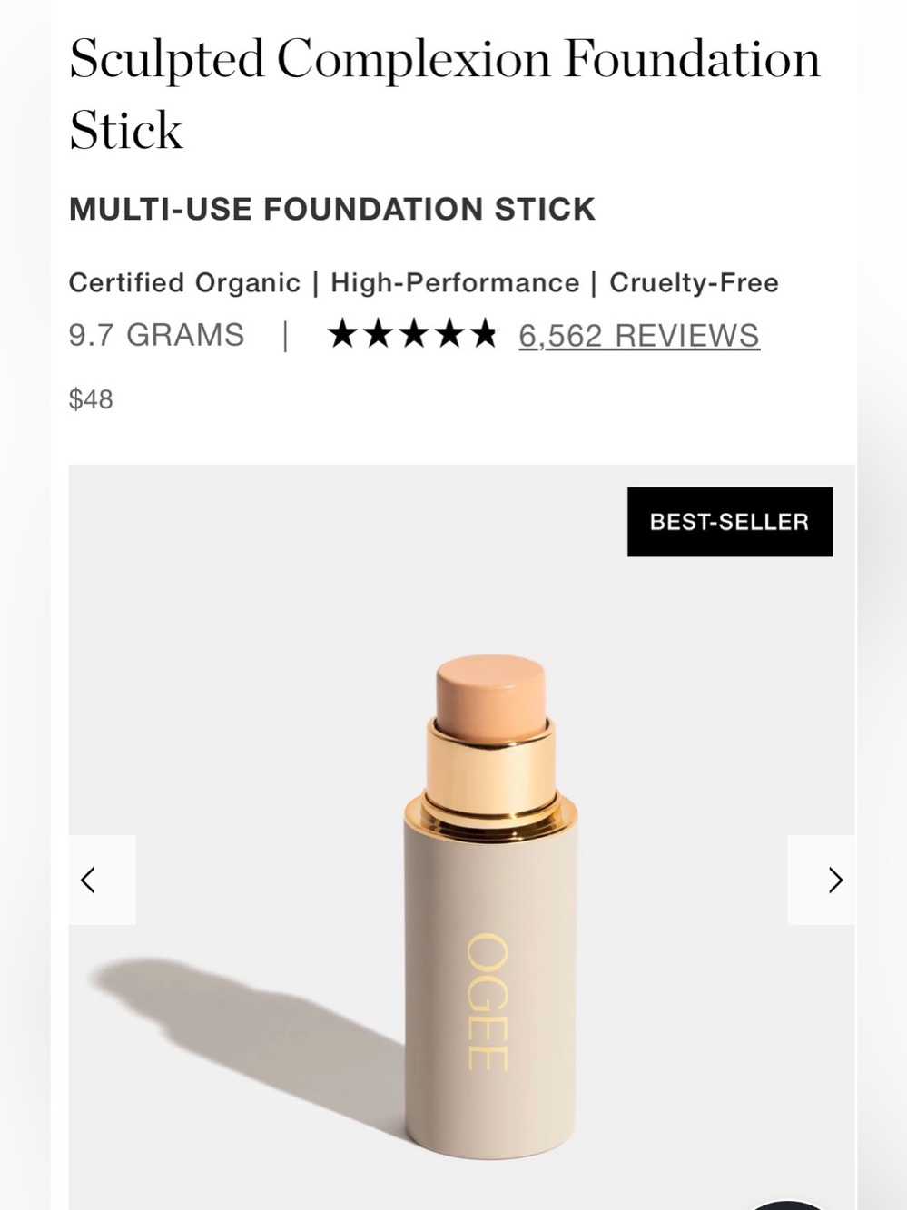 OGEE Hydraganics Sculpted Complexion Foundation Stick — Birch 0.25N